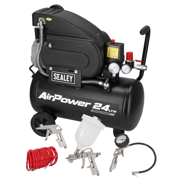 SAC2420APK (1) Sealey 24L Direct Drive Air Compressor 2hp + 4pc Air Accessory Kit - Image 1