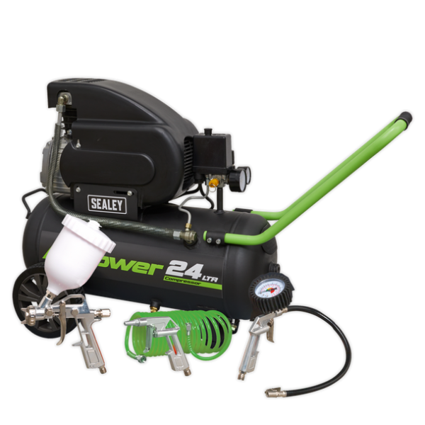 Sealey 24L Direct Drive Air Compressor 2hp + 4pc Air Accessory Kit