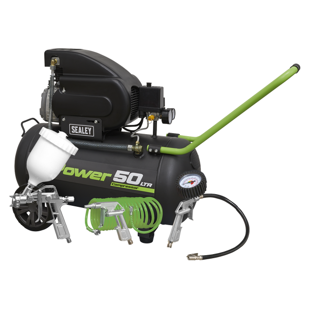 SAC5020EPK Sealey 50L Direct Drive Air Compressor 2hp + 4pc Air Accessory Kit - Image 1