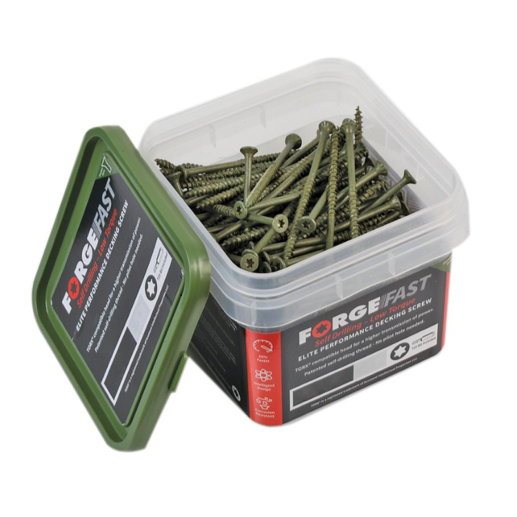 FFDSG ForgeFast 4.5 x 50mm Countersunk Decking Screws Green Tub 600 - Image 1