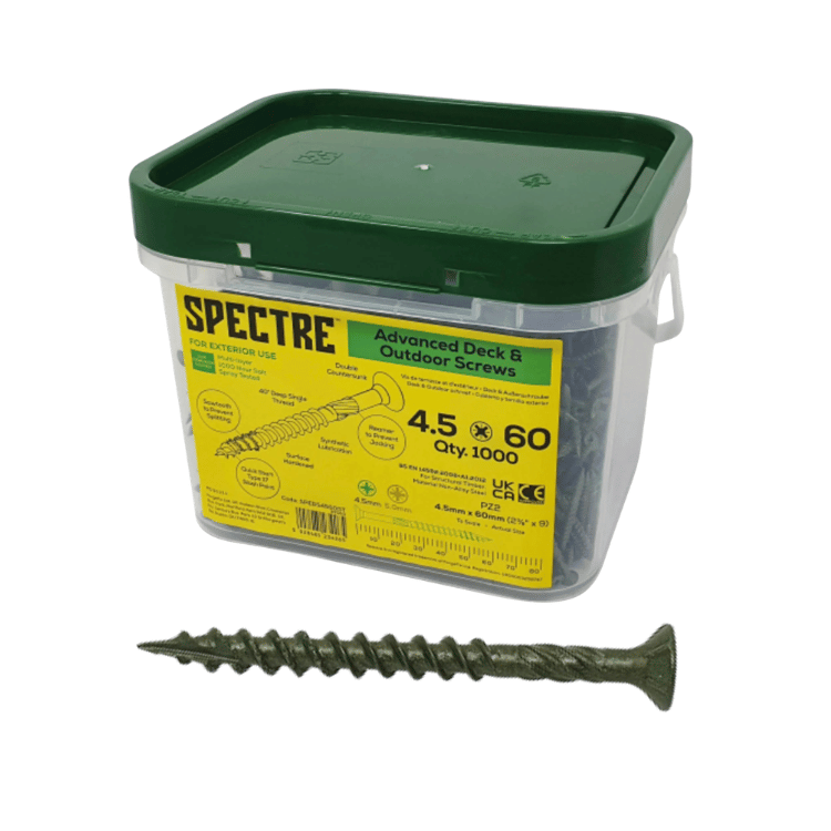 SPEDST Spectre 4.5 x 60mm Countersunk Decking Screws Green Tub 1000 - Image 1