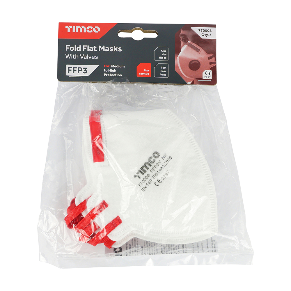 TIMCO FFP3 Fold Flat Valved Masks Pack 3 - Image 1
