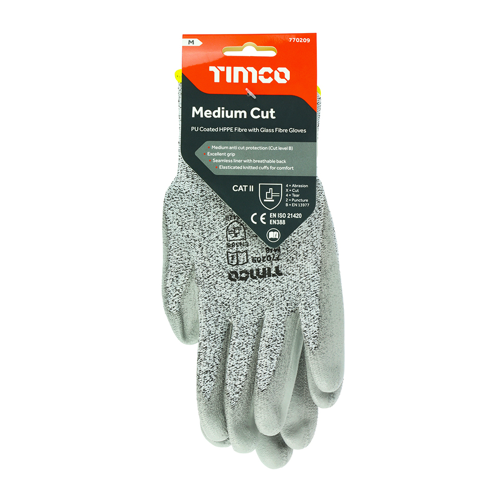 TIMCO Medium Cut PU Coated HPPE Fibre with Glass Fibre Gloves - Medium - Image 1