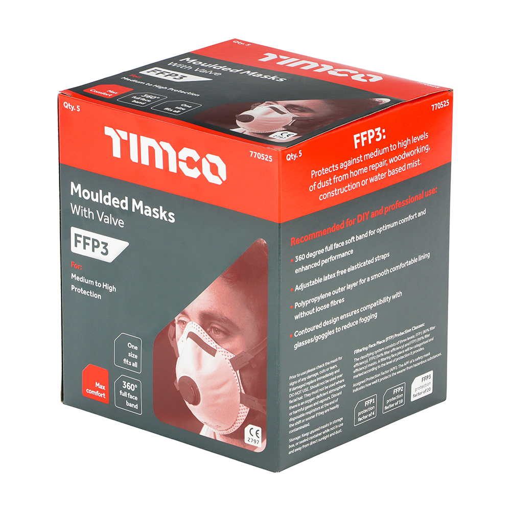 ppe5C770525_3.jpg TIMCO FFP3 Moulded Valved Masks Pack 5 - Image 1